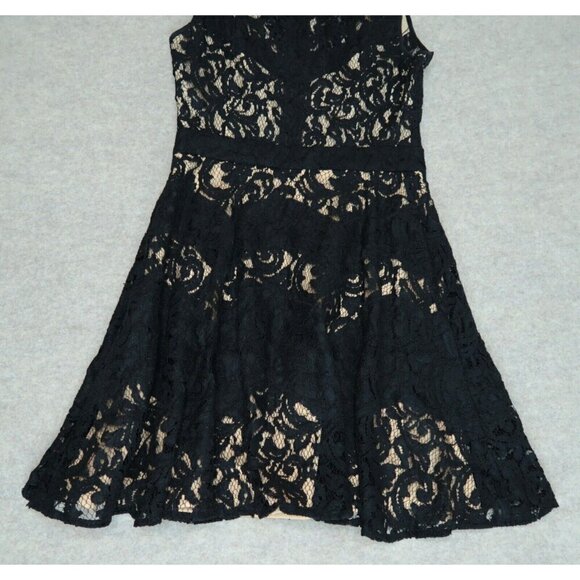 Bebe Black A-Line Crochet Dress Lined Evening Cocktail Midi Women's Size 8 - Picture 8 of 12